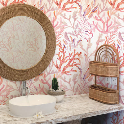 Coral Reef Removable Wallpaper - A room featuring Tempaper's Coral Reef Peel And Stick Wallpaper in rose quartz | Tempaper#color_rose-quartz