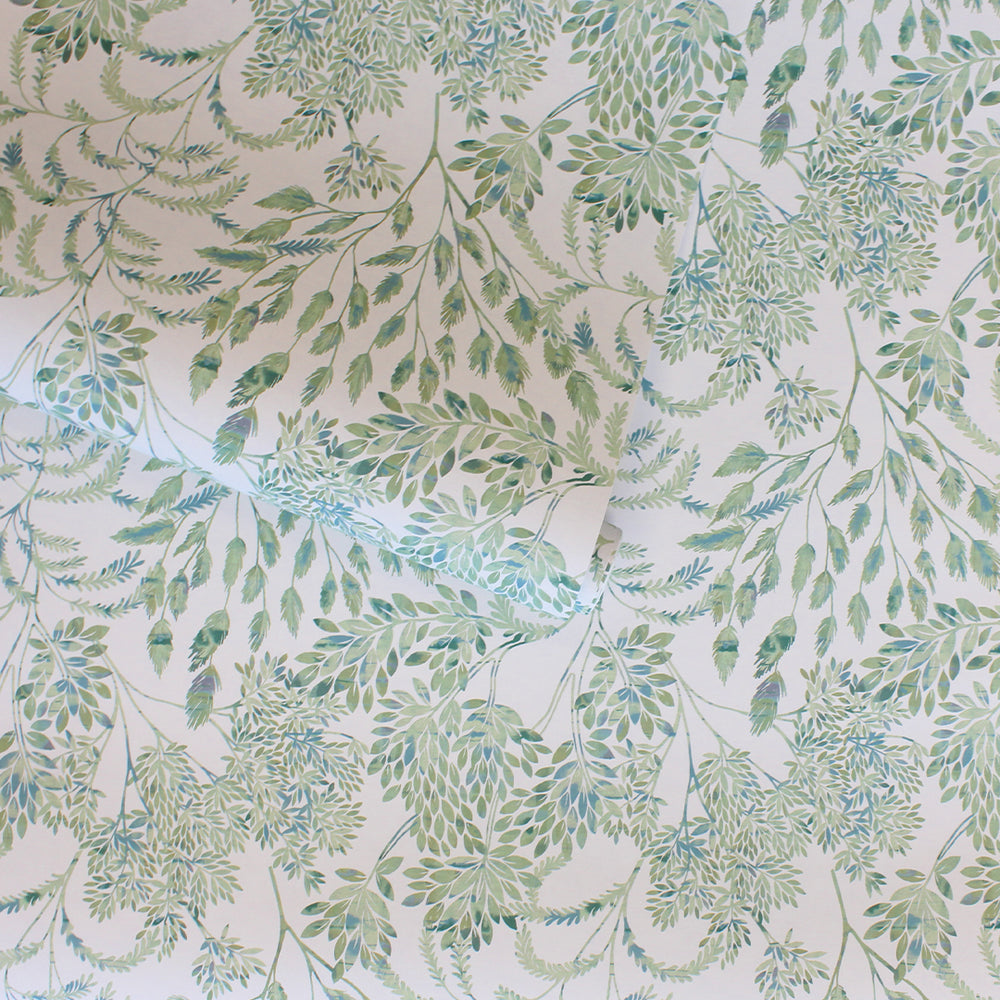 Stencil Foliage Non-Pasted Wallpaper - A roll of Stencil Foliage Unpasted Wallpaper in eucalyptus | Tempaper#color_eucalyptus