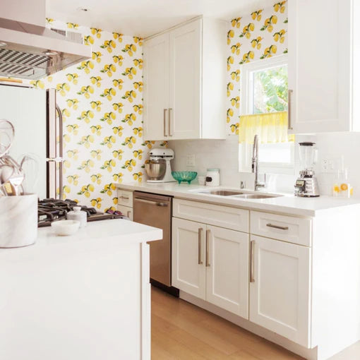 Image of a custom print your own wallpaper design Lemons in a kitchen