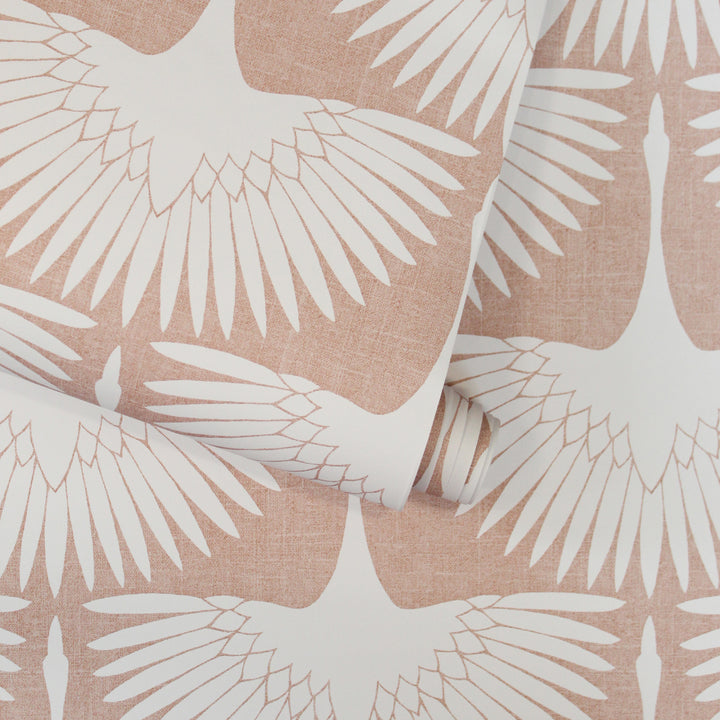 Feather Flock Removable Wallpaper - A roll of Tempaper's Feather Flock Peel And Stick Wallpaper in sahara blush scallops#color_sahara-blush-scallops