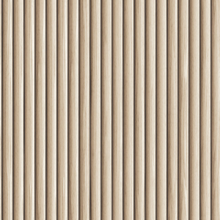 An up-close swatch of Reeded Wood peel and stick wallpaper.