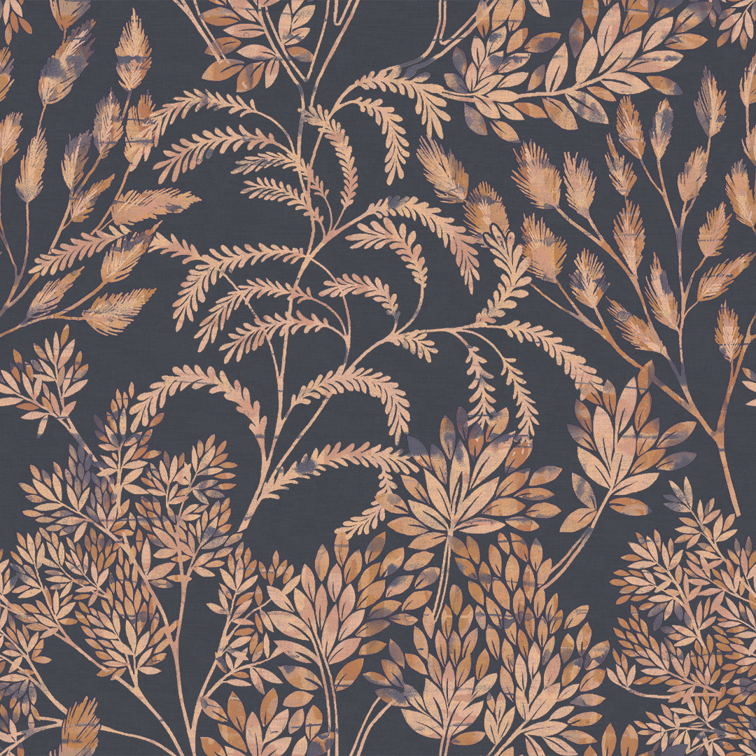 Stencil Foliage Non-Pasted Wallpaper - A swatch of Stencil Foliage Unpasted Wallpaper in navy and mauve | Tempaper#color_navy-and-mauve