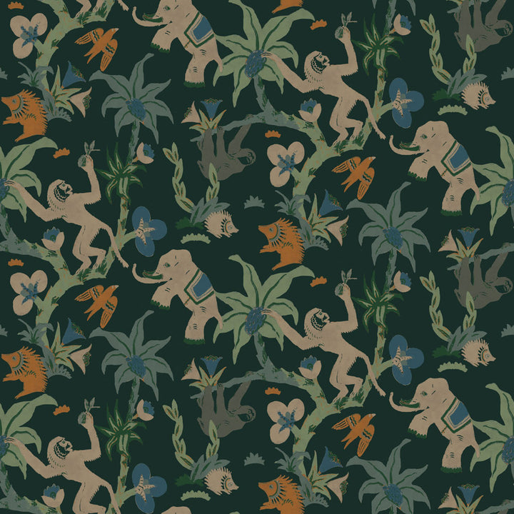 Monkey Business Removable Wallpaper By Novogratz - A swatch of Monkey Business Peel And Stick Wallpaper By Novogratz in jade parade | Tempaper#color_jade-parade