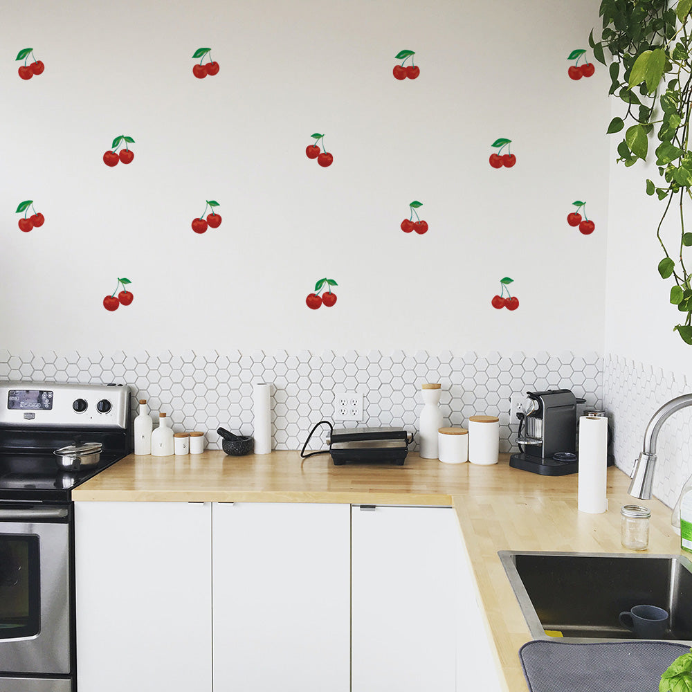 Tempaper's Cherry Wall Decals in a kitchen.