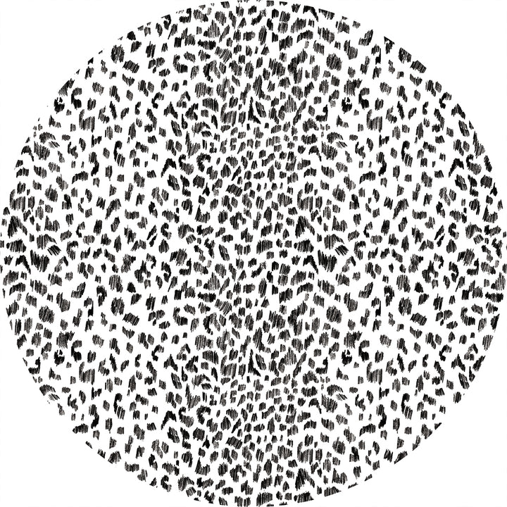 Round Animal Print Vinyl Rug VINYL FLOOR MAT in a black and white color combination.